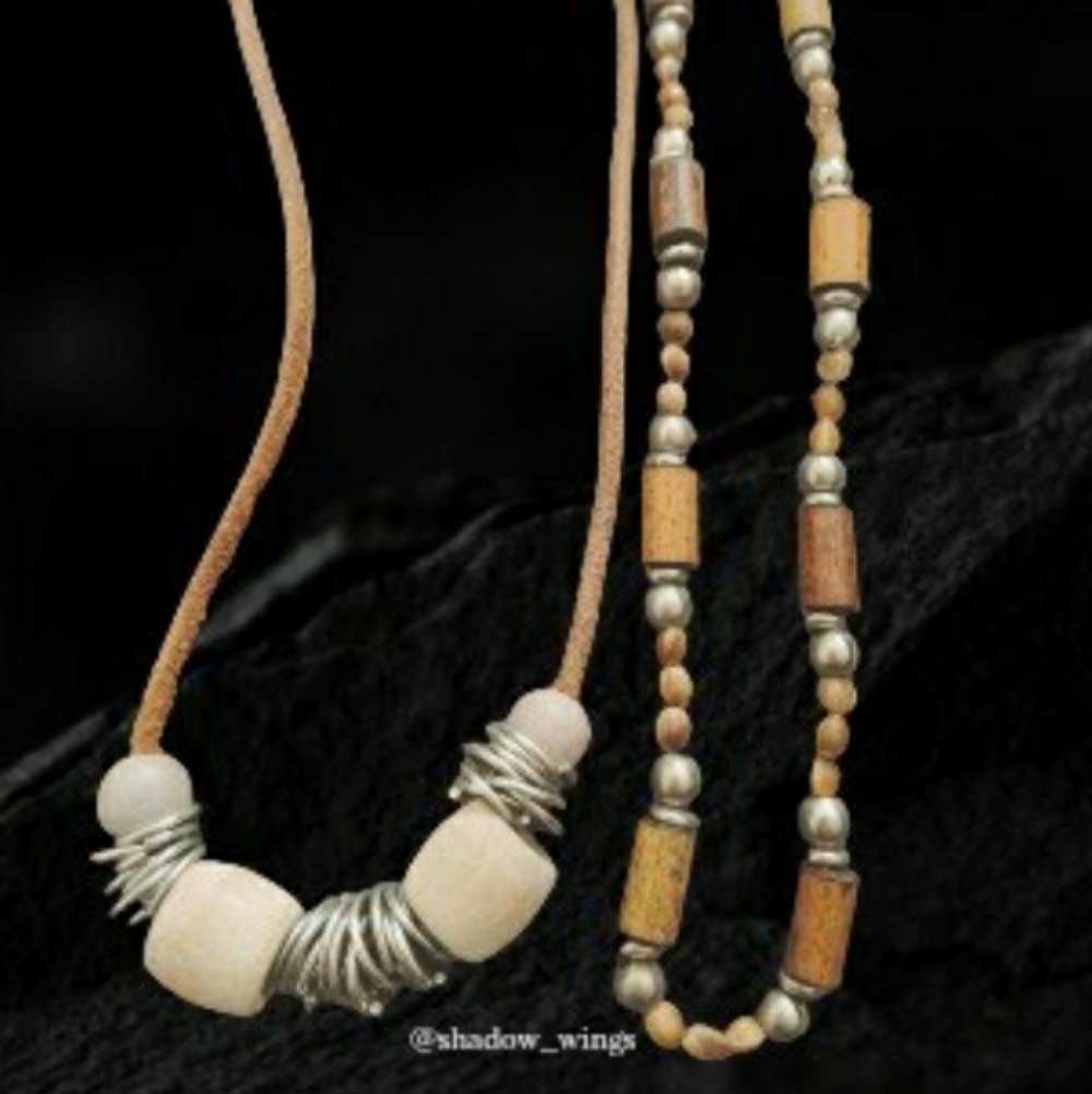 Hand Crafted Wooden Bead Necklace Duo / 2 Single Strand Beachy Boho Necklace